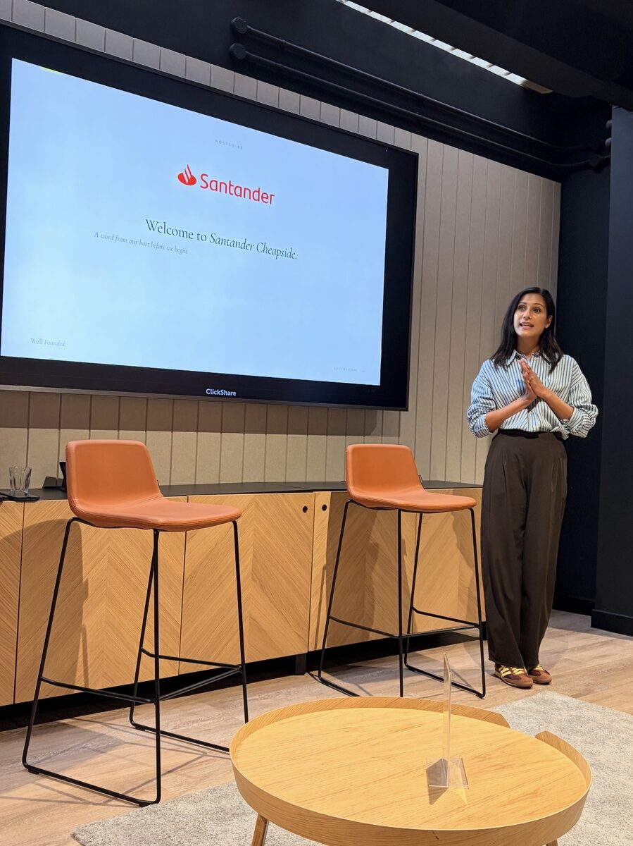 Anika Awasthi presenting a Grad Careers Coach talk at Santander